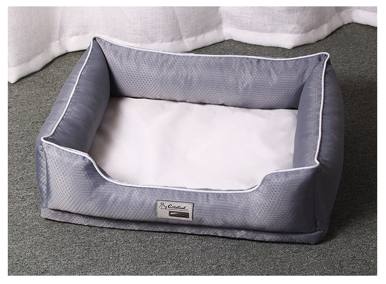 Removable dog beds for pets in dark grey color with a soft interior and removable cover for easy cleaning.