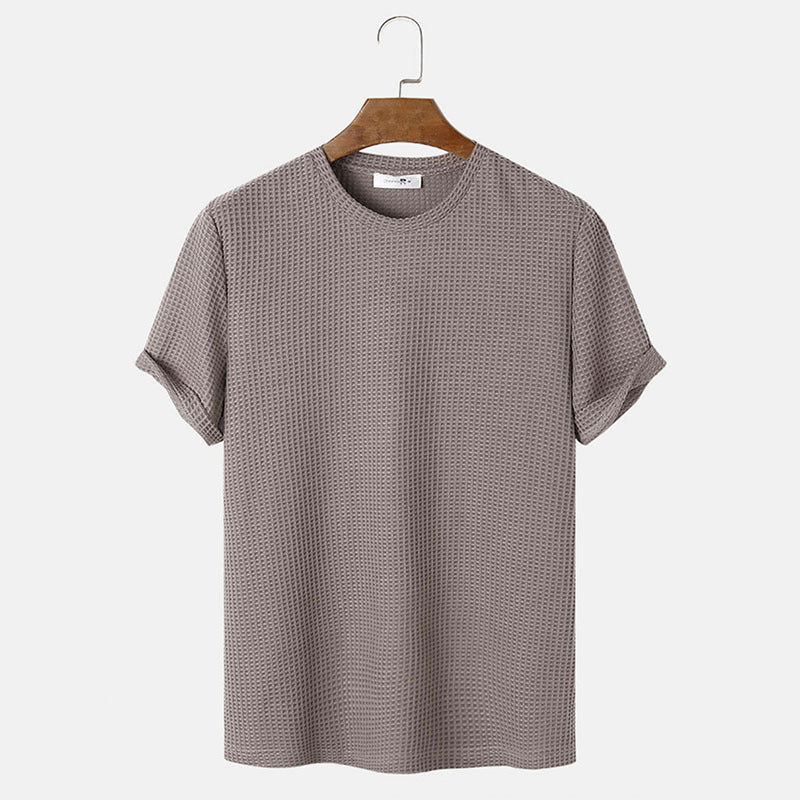 Men Summer Solid Color Round Neck Basic