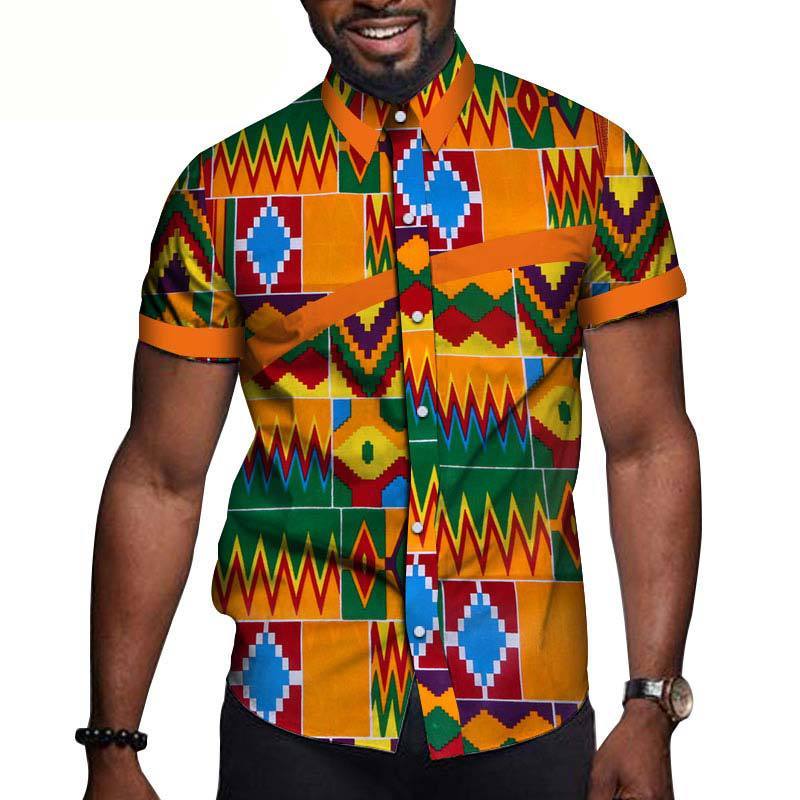 Men's cotton short-sleeved t-shirt featuring vibrant geometric patterns and a stylish modern design.