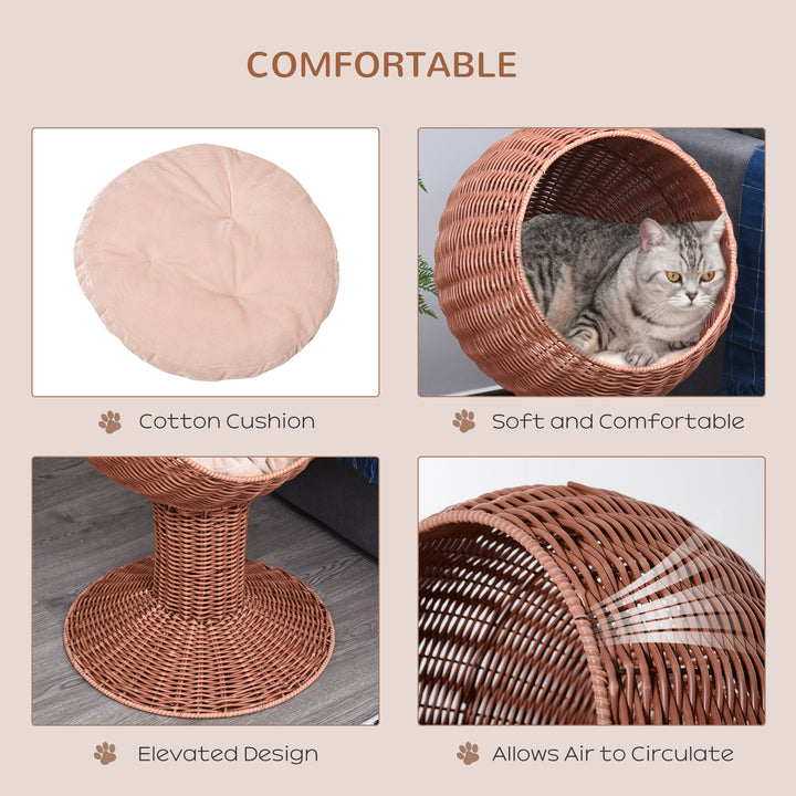 Elevated rotatable cat bed featuring cotton cushion and soft, comfortable design for feline relaxation.