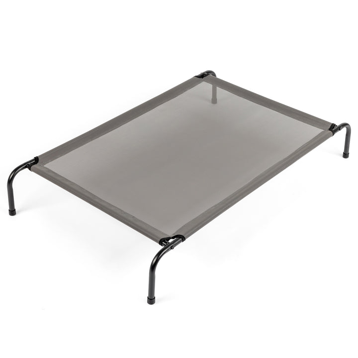Elevated cooling dog bed featuring a sturdy frame and mesh surface for optimal airflow and comfort.