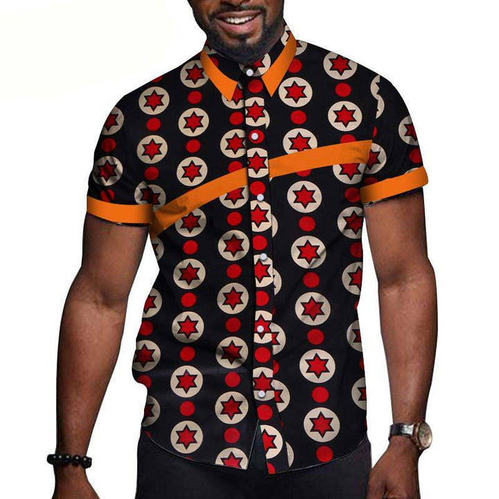 men's cotton short-sleeved t-shirt featuring a stylish black and red pattern for casual occasions.
