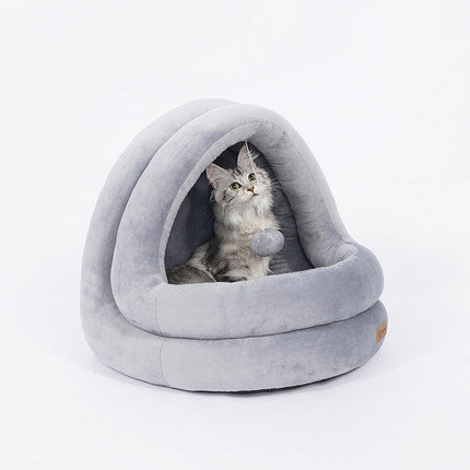 high quality cat house beds featuring a comfortable gray plush design for cats and small dogs.