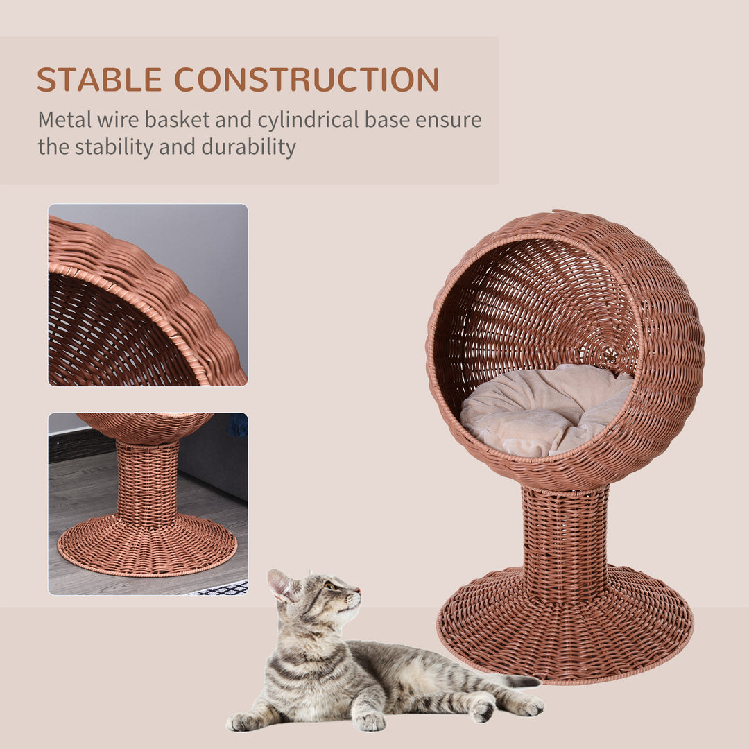 elevated rotatable cat bed showcasing stable construction with metal wire basket and durable cylindrical base