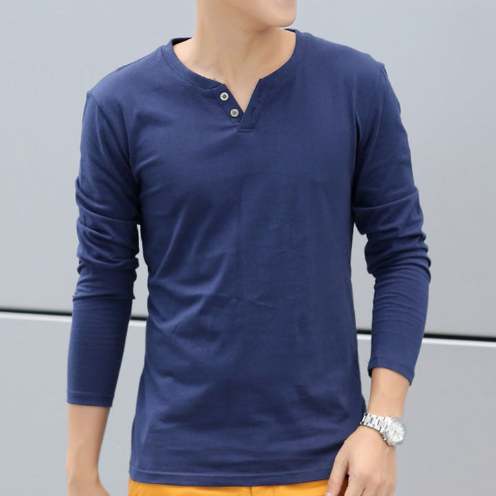 autumn linen long sleeve t shirts in navy blue, perfect for casual fall style and comfort.