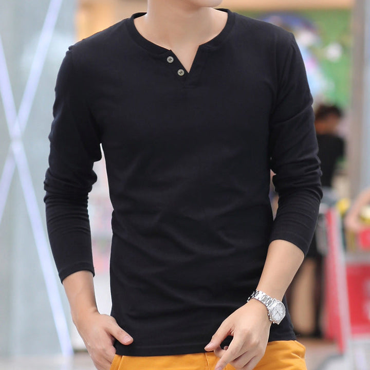 autumn linen long sleeve t shirts in black with a henley neckline, perfect for casual fall days.