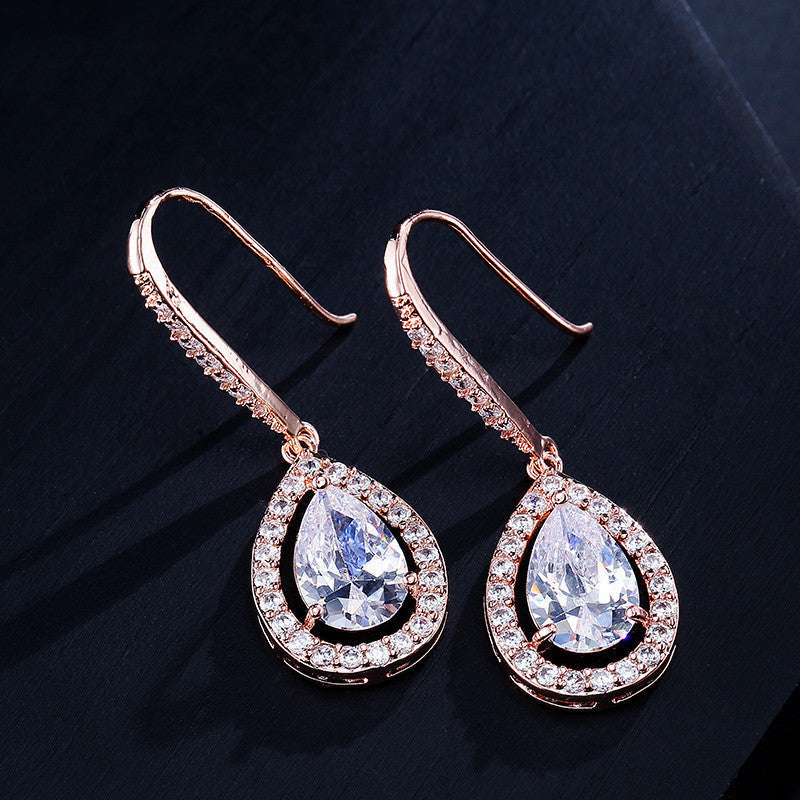 micro-inlaid aaa zircon personality drop-shaped ear hooks