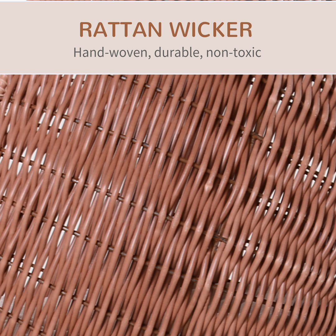 Close-up of hand-woven rattan wicker, durable and non-toxic, ideal for elevated rotatable cat bed.