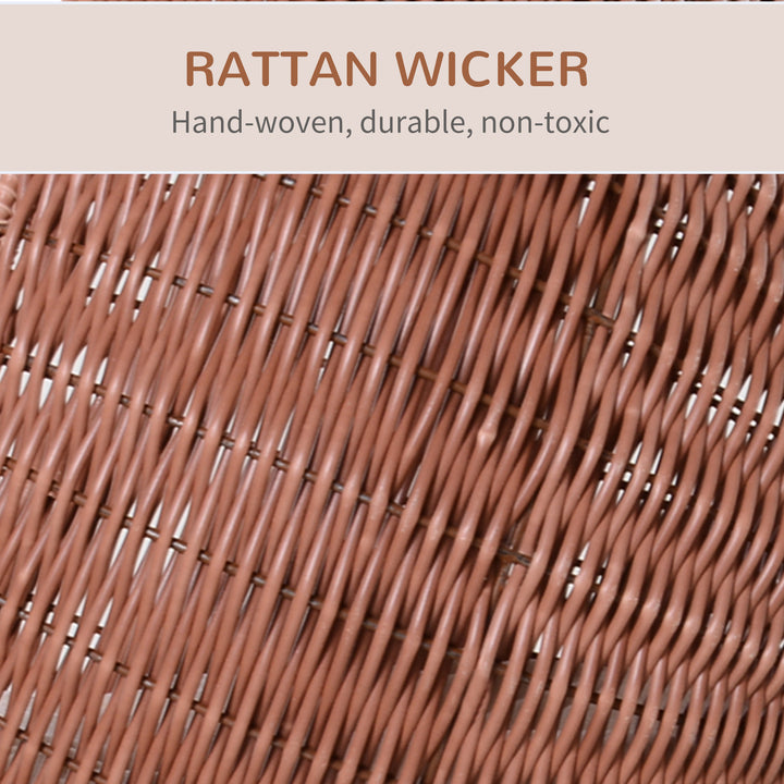 Close-up of hand-woven rattan wicker, durable and non-toxic, ideal for elevated rotatable cat bed.