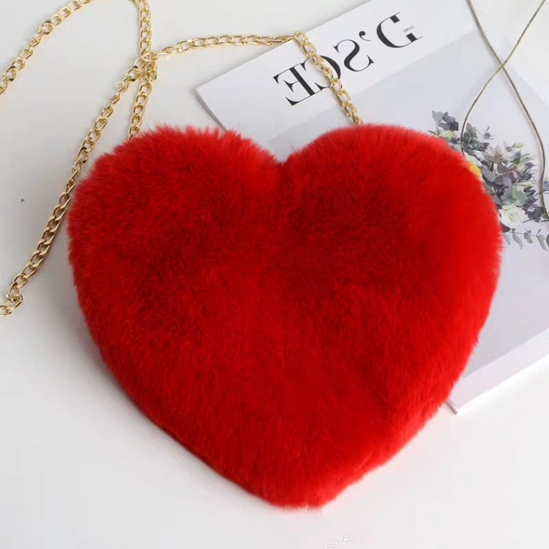 women plush chain shoulder bags valentine'