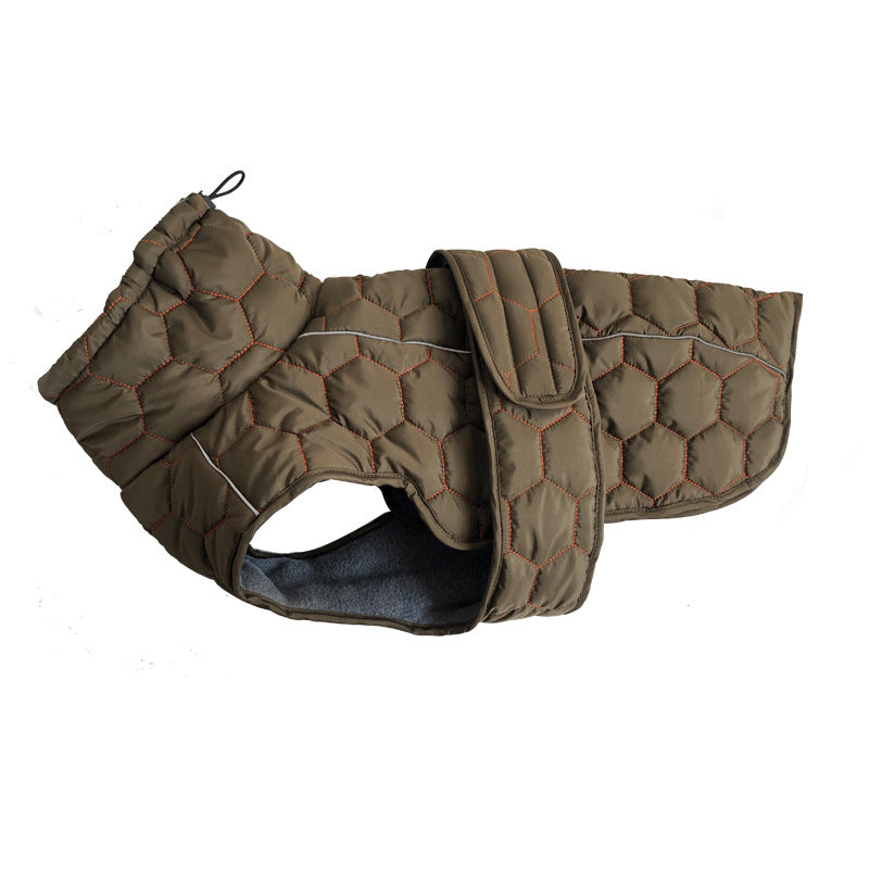Thickened winter dog clothing in olive green, perfect for keeping pets warm during cold weather.