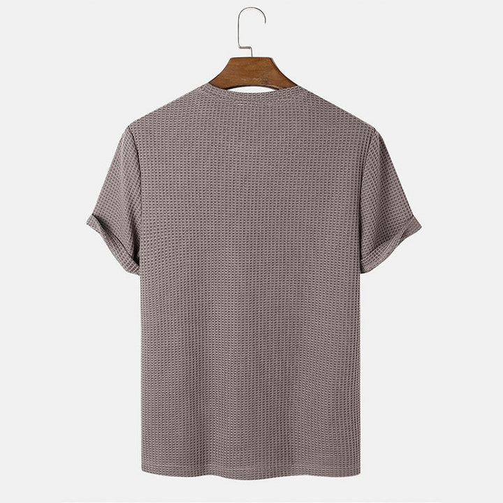 Back view of men summer solid color t-shirts with short sleeves in a stylish design.