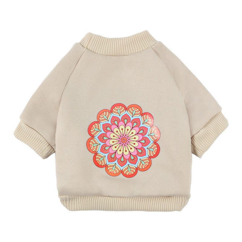 Dog leisure sweaters for pets in beige with colorful flower design, perfect for stylish pets.