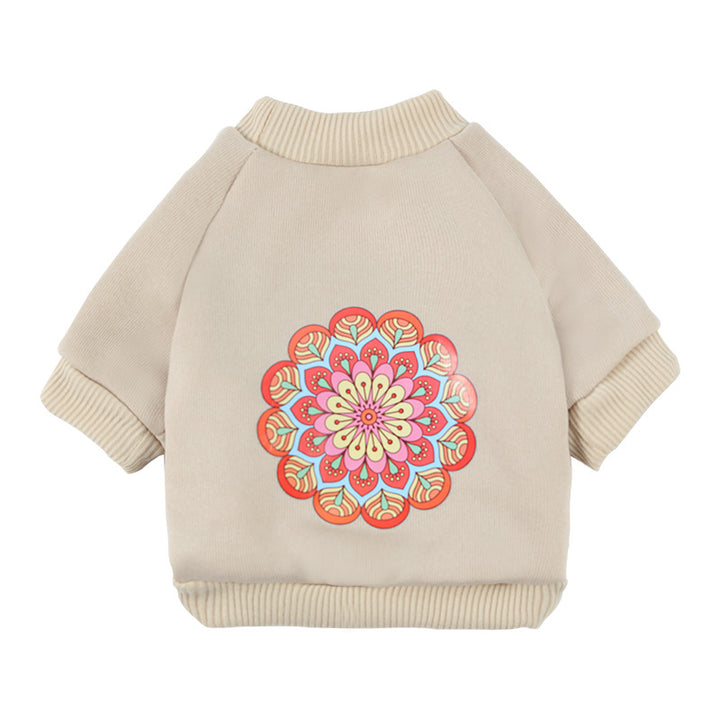 Dog leisure sweaters for pets in beige with colorful flower design, perfect for stylish pets.