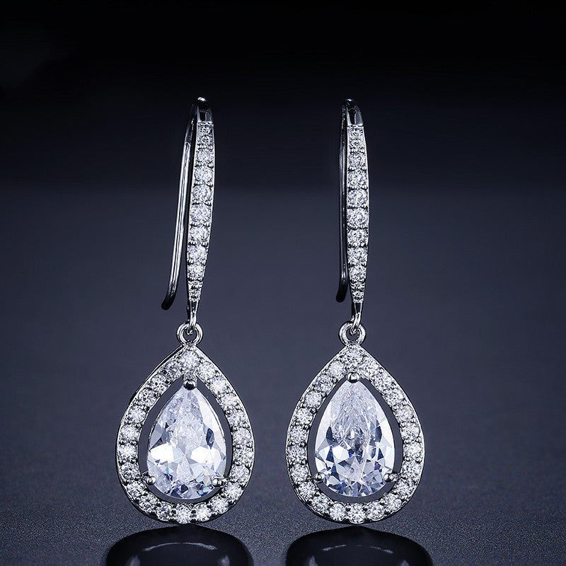 micro-inlaid aaa zircon personality drop-shaped ear hooks