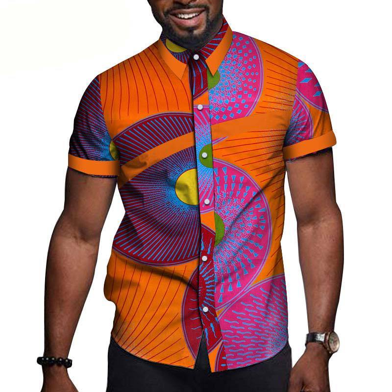 men's cotton short-sleeved t-shirt featuring a colorful geometric print design