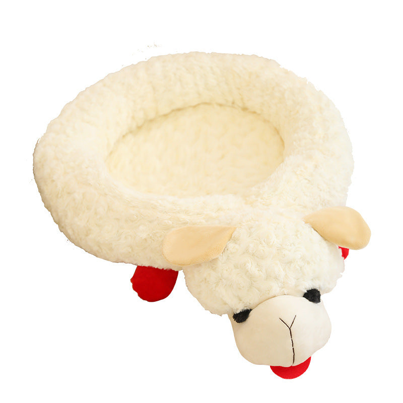 plush dog cat mattress in sheep design, perfect for pets to relax and sleep comfortably.