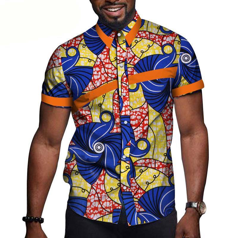 Men's cotton short-sleeved t-shirt with colorful pattern and stylish design.