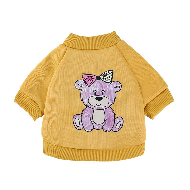 Dog leisure sweaters for pets featuring a cute yellow bear design, perfect for stylish furry friends.