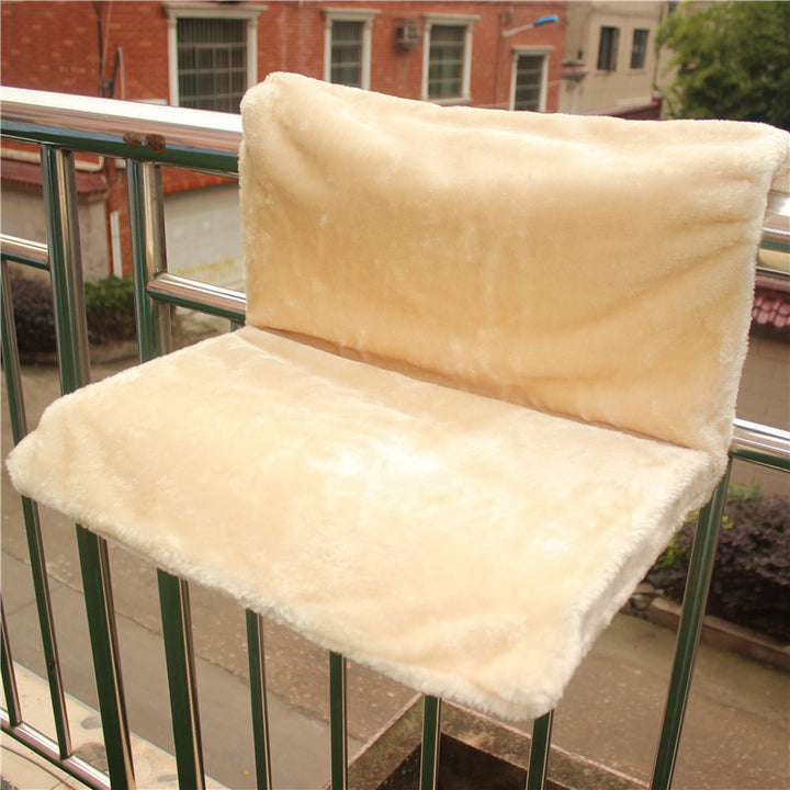 Solid Steel Frame Structure Super Portable Cat Nest in beige plush, perfect for cats to relax on.