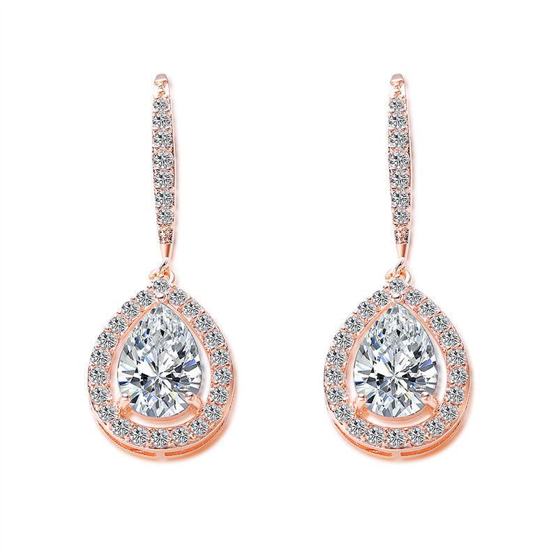micro-inlaid aaa zircon personality drop-shaped ear hooks