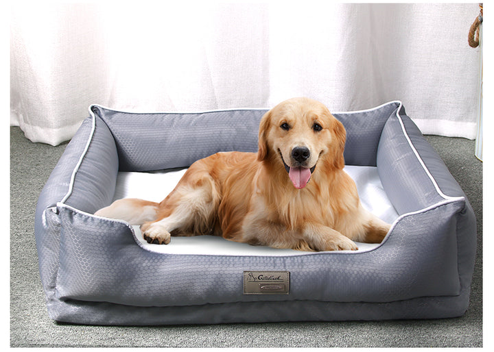Golden retriever relaxing on removable dog beds for pets in stylish dark grey.
