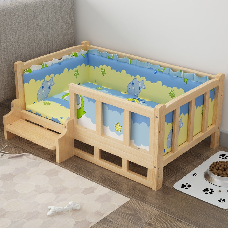 diy nightstand pet bed featuring a colorful design and wooden frame, perfect for pets to sleep comfortably.