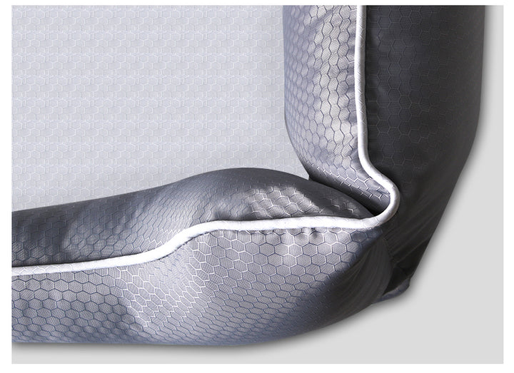 Close-up of removable dog beds for pets showcasing soft, durable materials and stylish grey color.