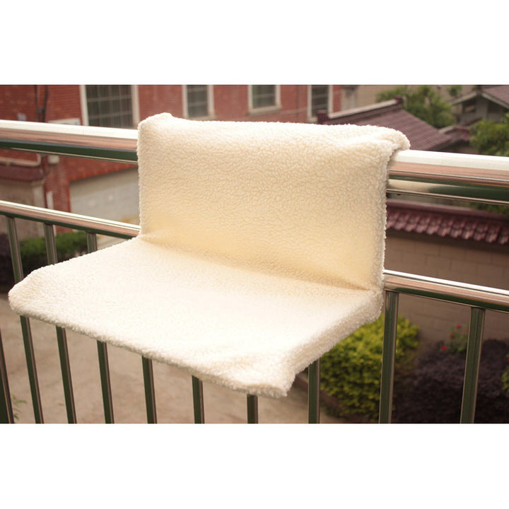 Solid Steel Frame Structure Super Portable Cat Nest on a balcony railing.
