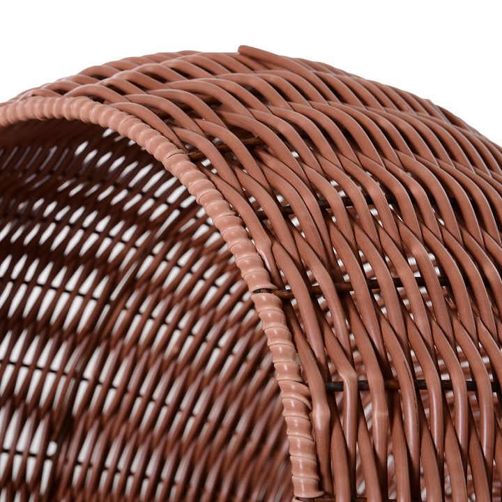 Close-up view of the elevated rotatable cat bed showcasing its woven design.