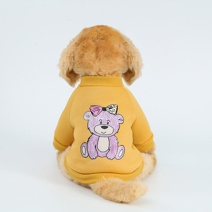Dog leisure sweaters for pets in yellow featuring a cute bear design on the back, perfect for stylish furry friends.