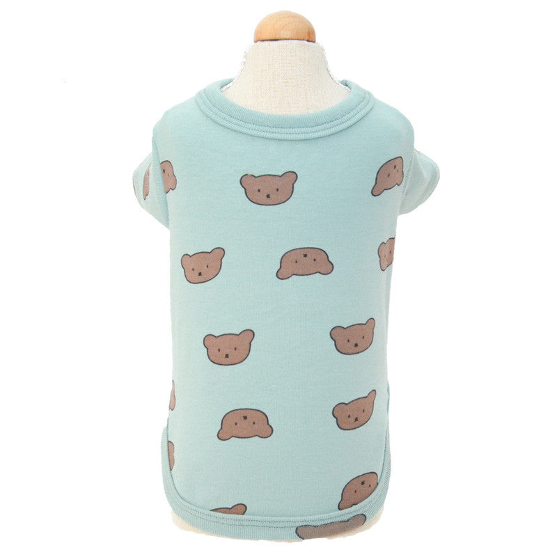 Light blue pet shirt with bear patterns, showcasing a cute design for dogs.