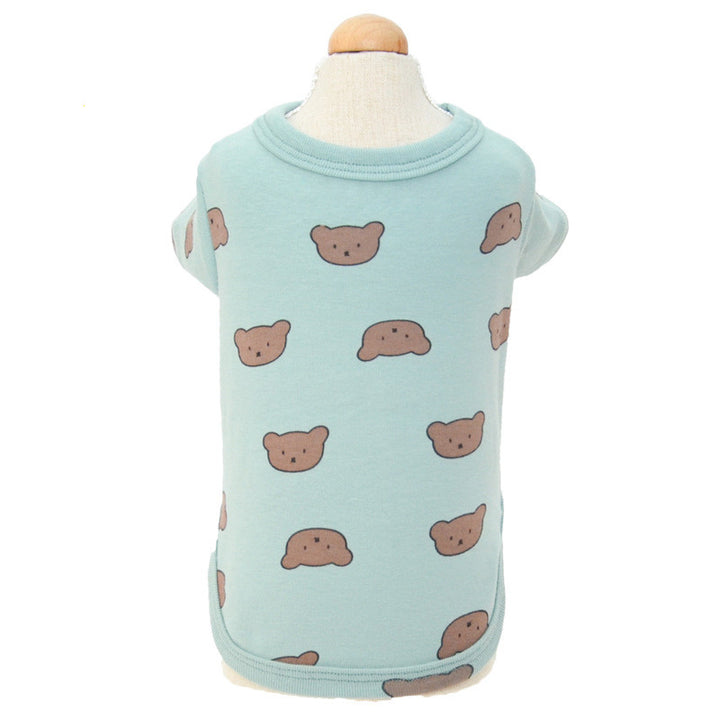 Light blue pet shirt with bear patterns, showcasing a cute design for dogs.