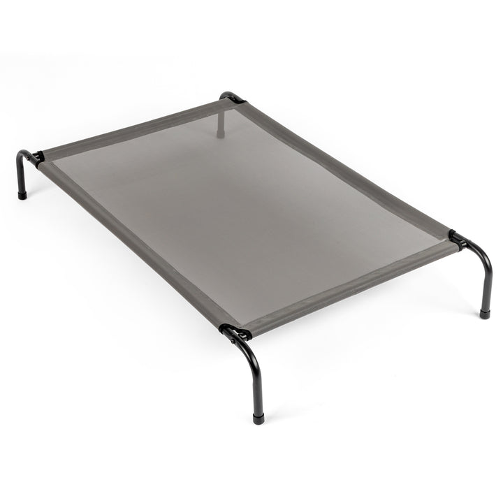 elevated cooling dog bed made of durable material with a mesh surface for airflow and elevated comfort