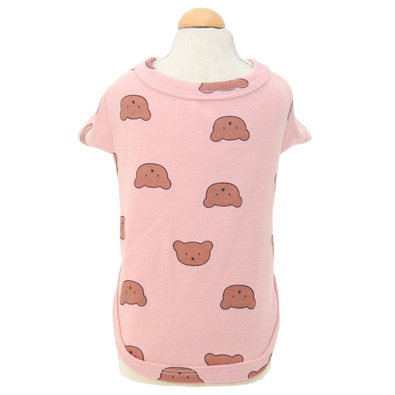 Cute pink pet shirt with bear face patterns, perfect for small dogs to showcase their style.