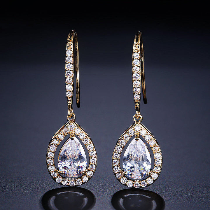 micro-inlaid aaa zircon personality drop-shaped ear hooks